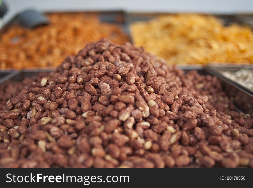 Mountain of sweet nuts from local fair