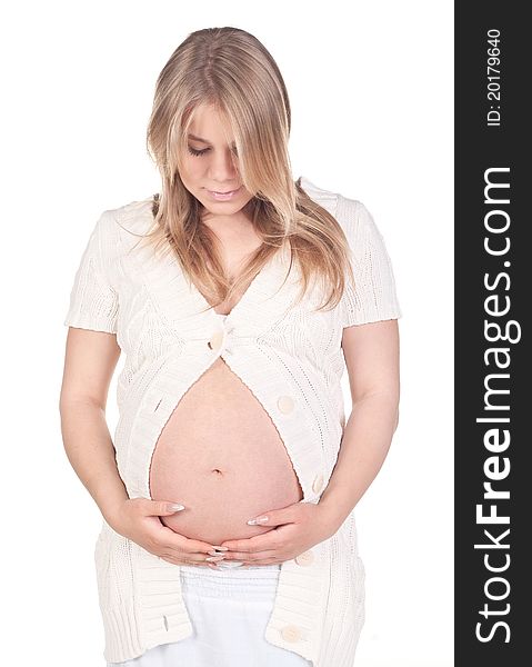 Pregnant woman in white cloth