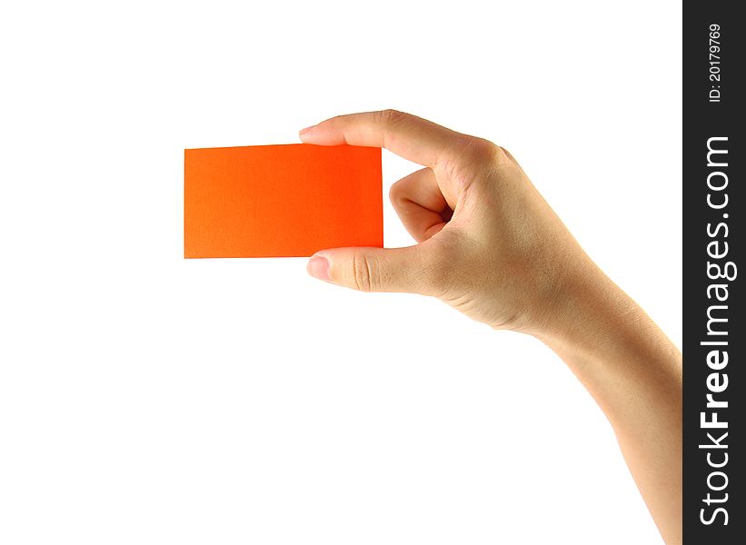 Woman S Hand And Orange Card