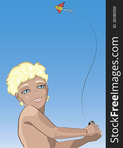 Colourful illustration of a cute boy with kite. Colourful illustration of a cute boy with kite