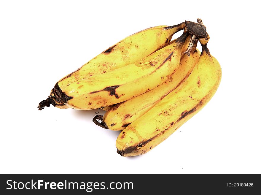 Hybrid bananas over white background.