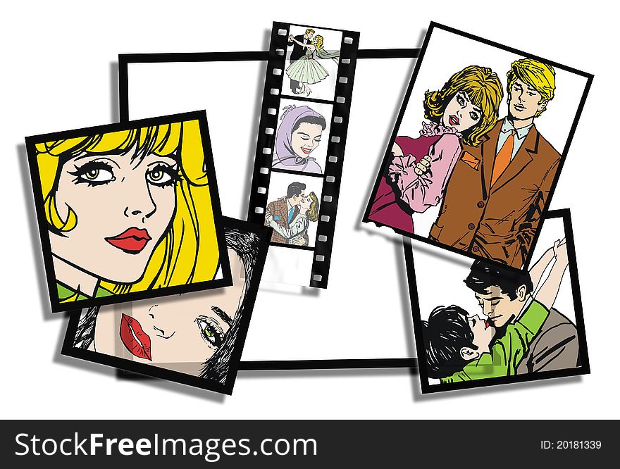 Collection of illustrations young couple in love. Collection of illustrations young couple in love
