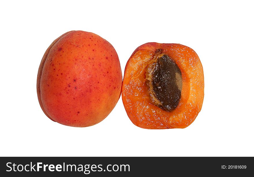 Two apricots isolated on white