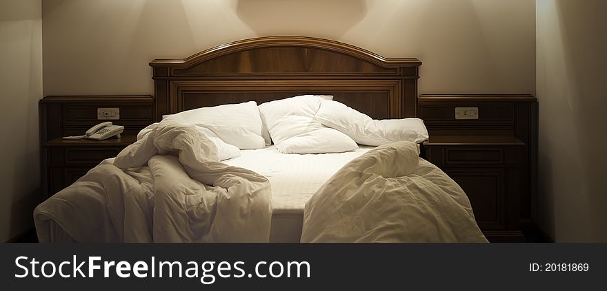 Photo of hotel bedroom at early morning