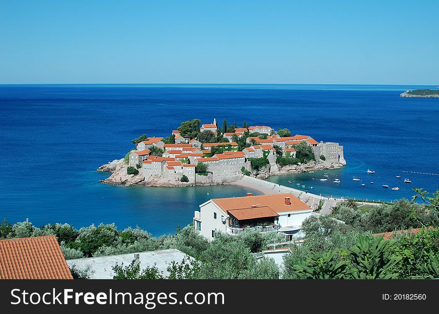 Coast of Adriatic Sea, Montenegro, area of Budva, St. Stefan. Coast of Adriatic Sea, Montenegro, area of Budva, St. Stefan