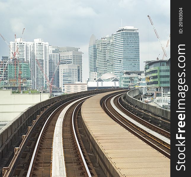 Cityscape with railway and high office buildings in Kuala Lumpur, Malaysia