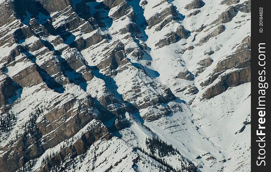 Cascade Mountain geological detail shown in early spring. Cascade Mountain geological detail shown in early spring