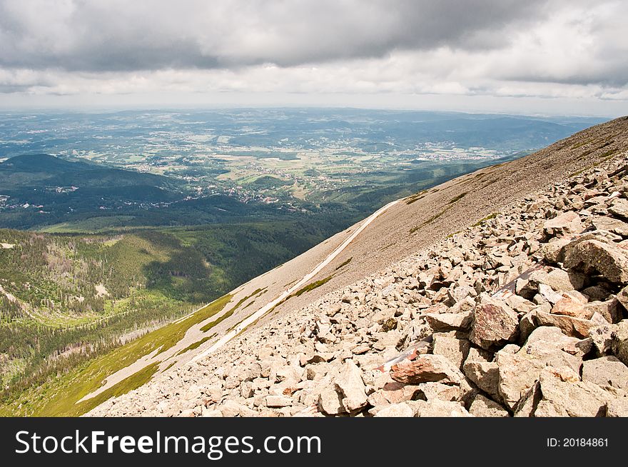 View of the mountains and rocky slopes. View of the mountains and rocky slopes