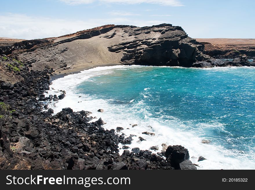 Green sand beach on big island of Hawaii