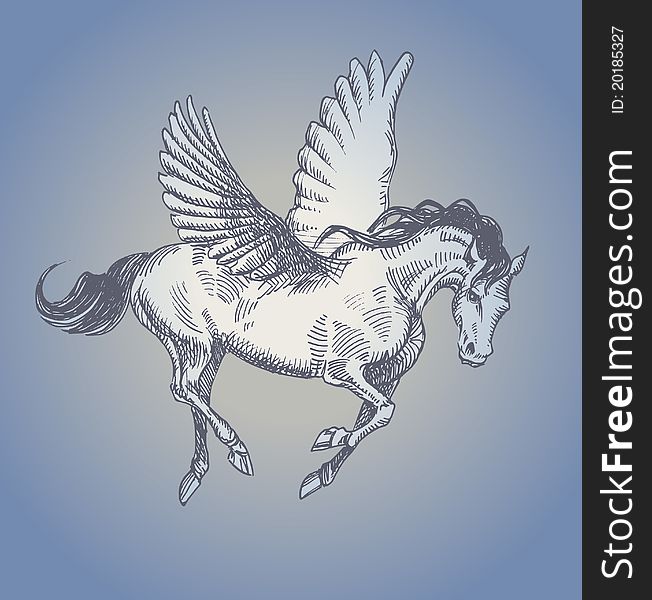 Hand drawn, then traced illustration of a pegasus