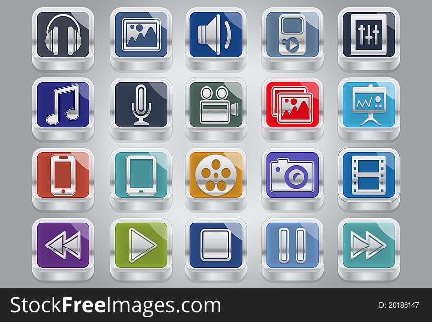 Silver Multimedia Buttons for your website