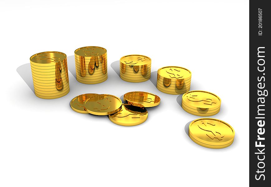 Set of gold coins 3d