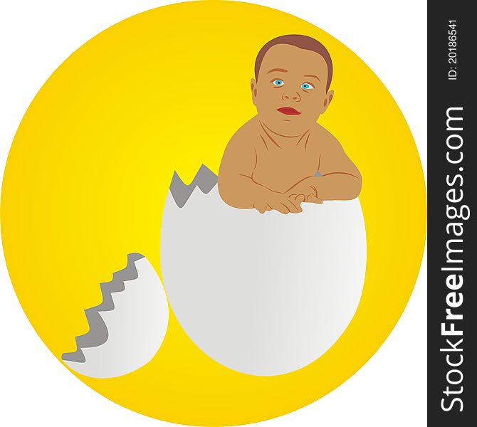 Birth of the child. The kid in egg