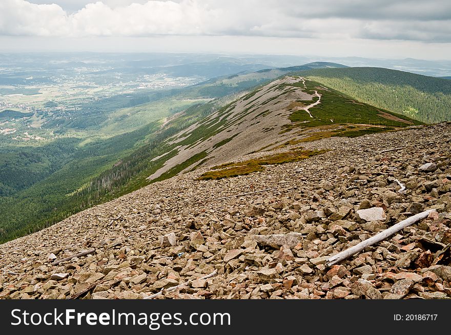 View of the mountains and rocky slopes. View of the mountains and rocky slopes