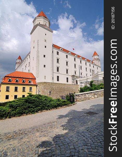 Reconstructed Bratislava Castle, the park and clouds, Slovakia. Reconstructed Bratislava Castle, the park and clouds, Slovakia