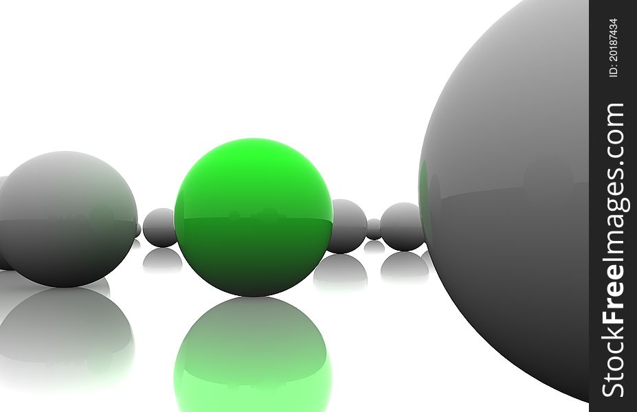 Follow the leader. 3D render of spheres.