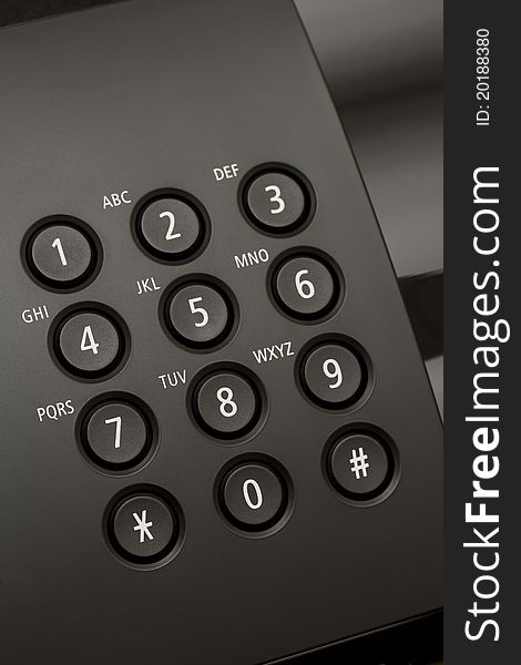 Black telephone number key pad. Black telephone number key pad