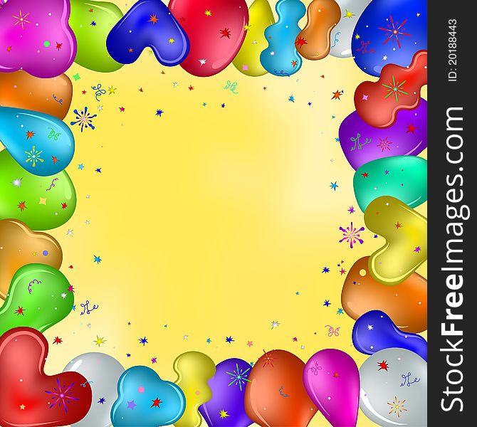 holiday background, various coloured balloons and stars