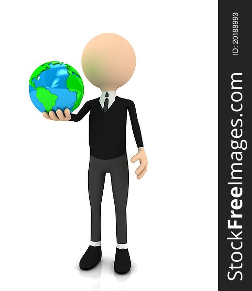 3d businessman with globe over white