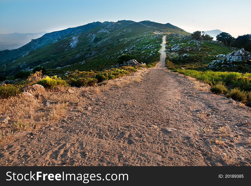 Mountain road in the village Nuraghe sardo