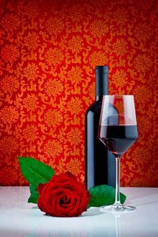 Bottle Of Wine With Glass And Rose Stock Photo Bottle Of Wine With Glass And Rose Stock Photo