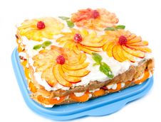 Cake With Peaches And Raspberries Stock Photography