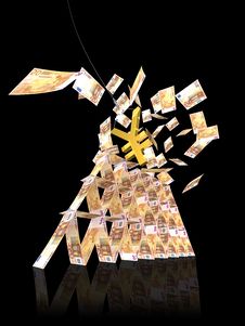 50 EURO TOWER COLLAPSE FROM YEN Stock Photo 50 EURO TOWER COLLAPSE FROM YEN Stock Photo