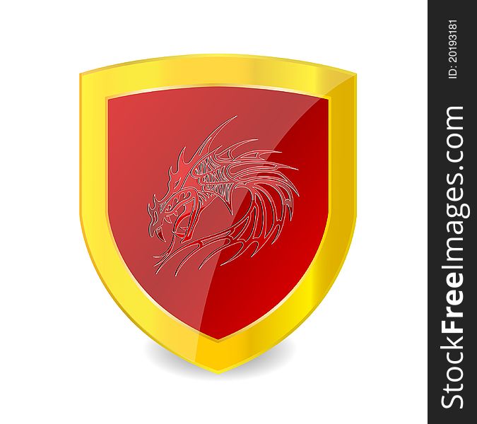 Red dragon on the red emblem and gold bolder isolated