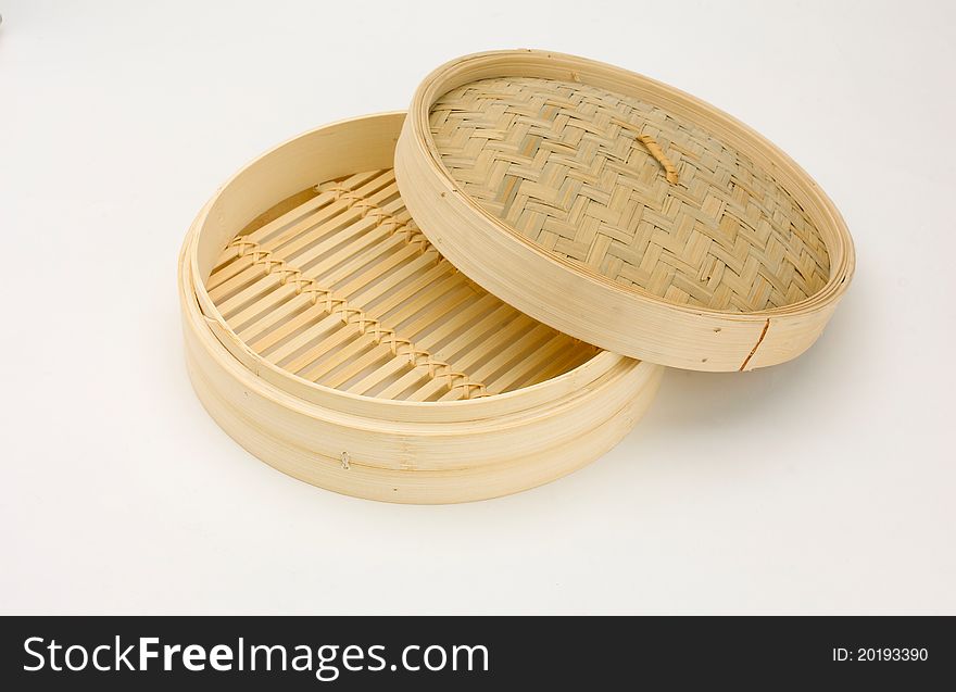 Empty wooden bamboo tray for steaming Dim sum or others asian food. Empty wooden bamboo tray for steaming Dim sum or others asian food