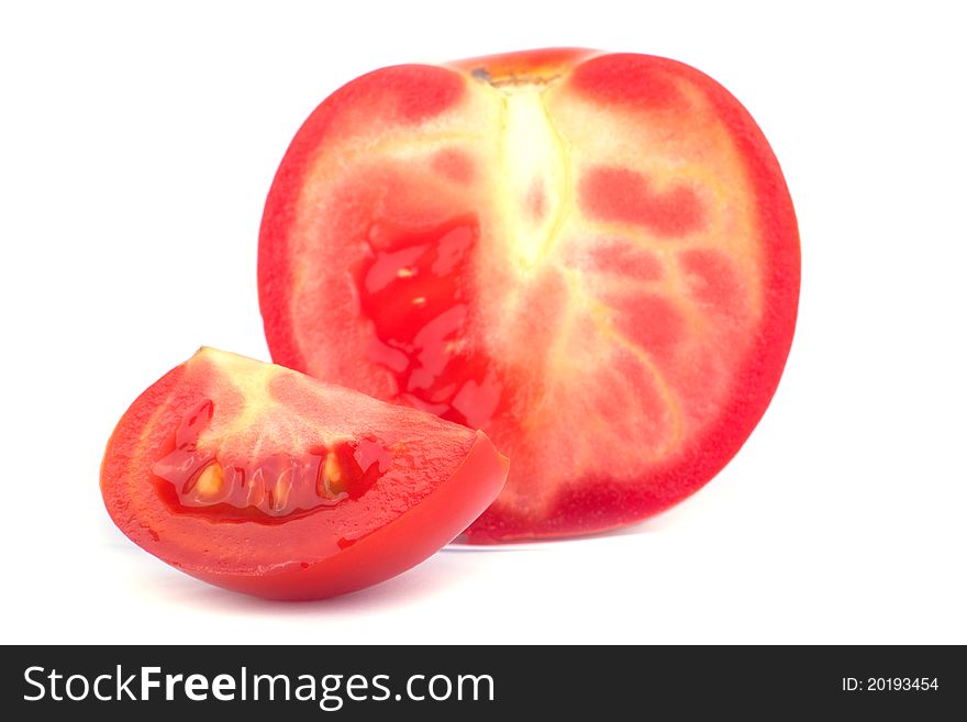 Red tomatoes isolated over white background.