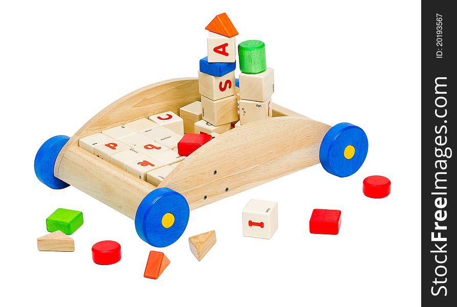 Colorful kids  toy blocks in the wooden car