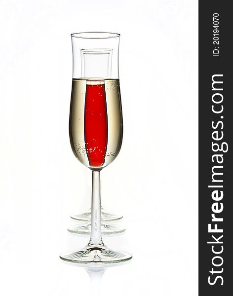 Glasses with champagne, red champagne and empty glasses. Glasses with champagne, red champagne and empty glasses