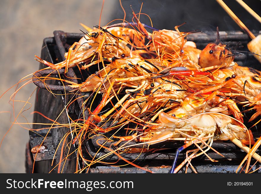 Fresh Barbecue Shrimp on Grill