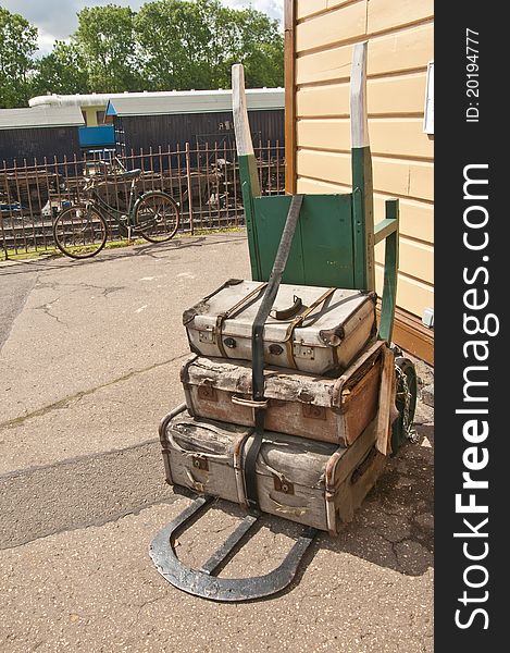 Old fashioned two wheeled luggage trolly / carrier