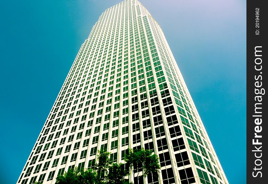 Skyscraper in Downtown, Los Angeles - beautiful blue sky