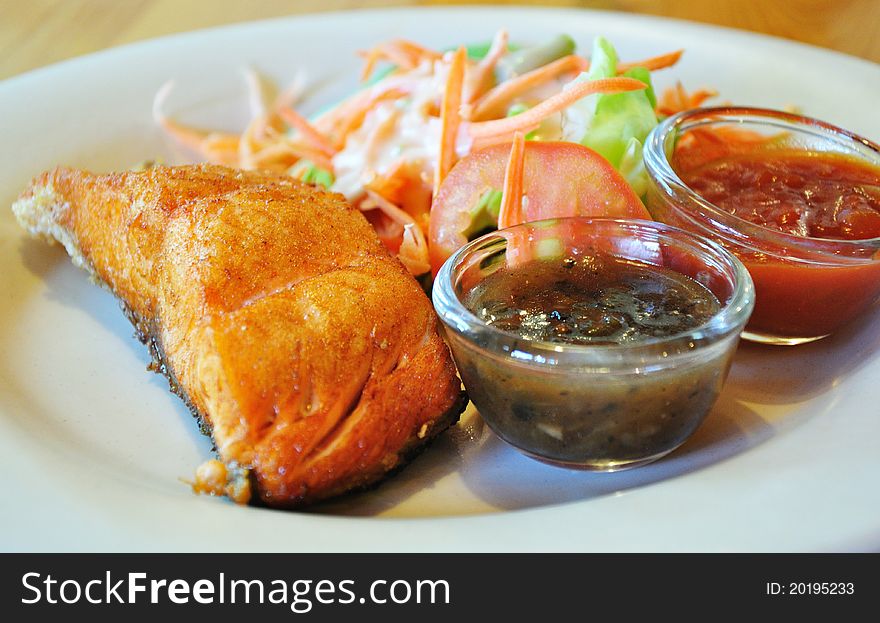 Fish steak with salad for background & image