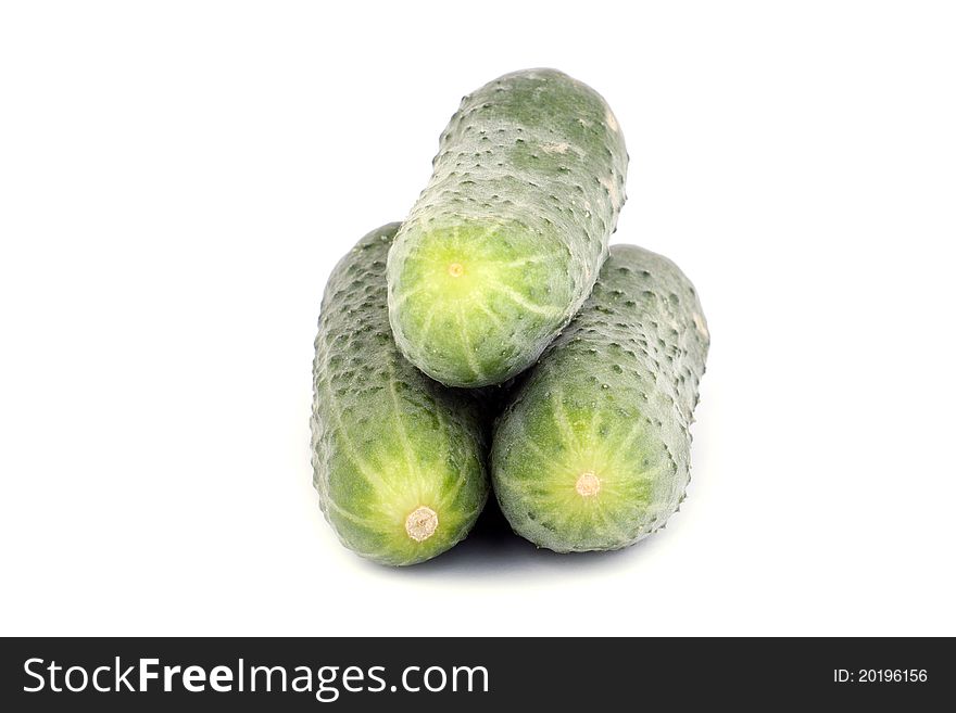 Green cucumber isolated on white background.