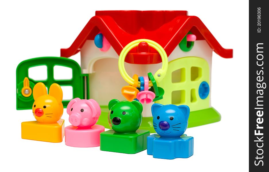 Color animal toys standing in row. Color animal toys standing in row
