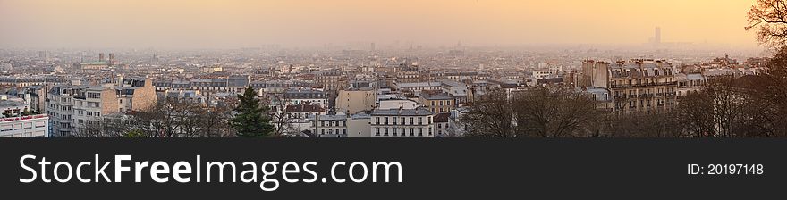 High resolution panoramic picture of Paris from the SacrÃ©-Coeur on a winter afteroon at sunset. High resolution panoramic picture of Paris from the SacrÃ©-Coeur on a winter afteroon at sunset