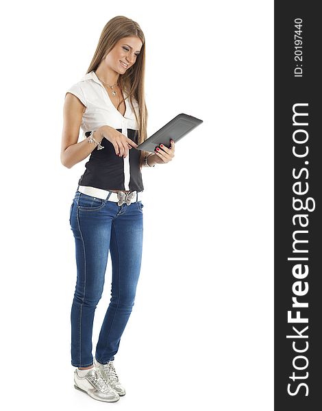 Beautiful Woman Using Tablet Computer. Beautiful Woman Using Tablet Computer