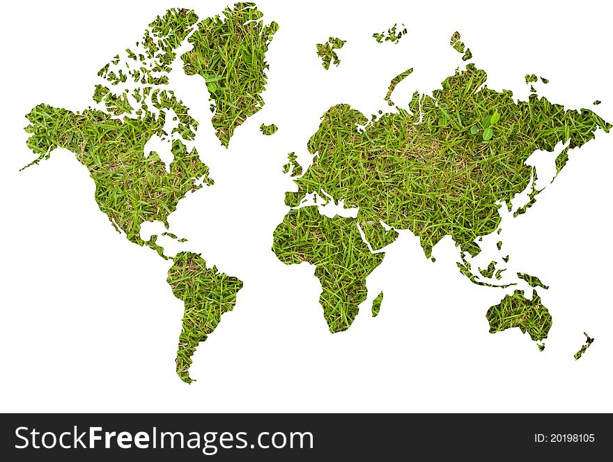 World map background with grass field.