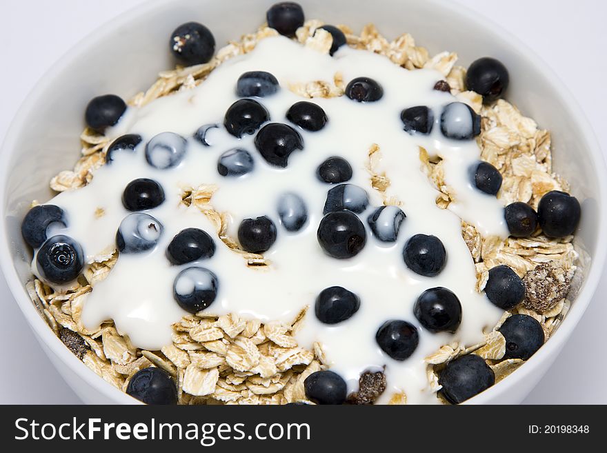 Bowl Of Muesli With Yogurt And Blueberries