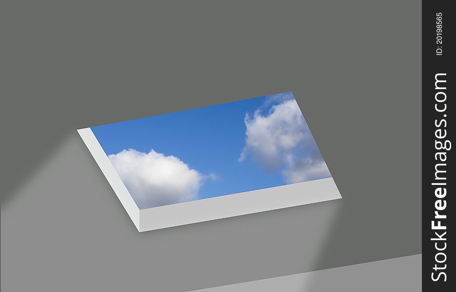 Rectangular opening in ceiling with view of sky. Rectangular opening in ceiling with view of sky