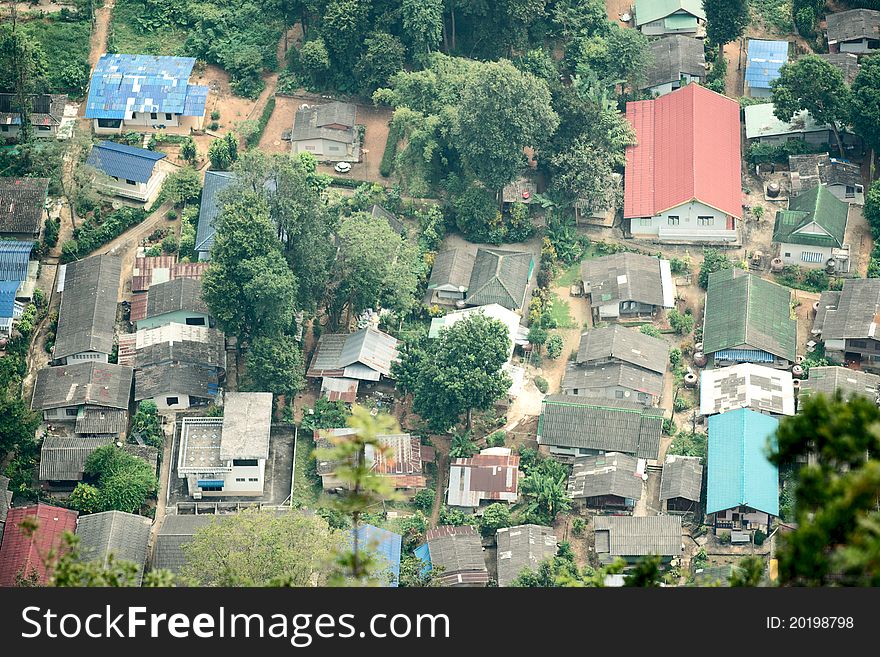 Top view of asian village near Tiger temple, Krabi province, Thailand. Top view of asian village near Tiger temple, Krabi province, Thailand