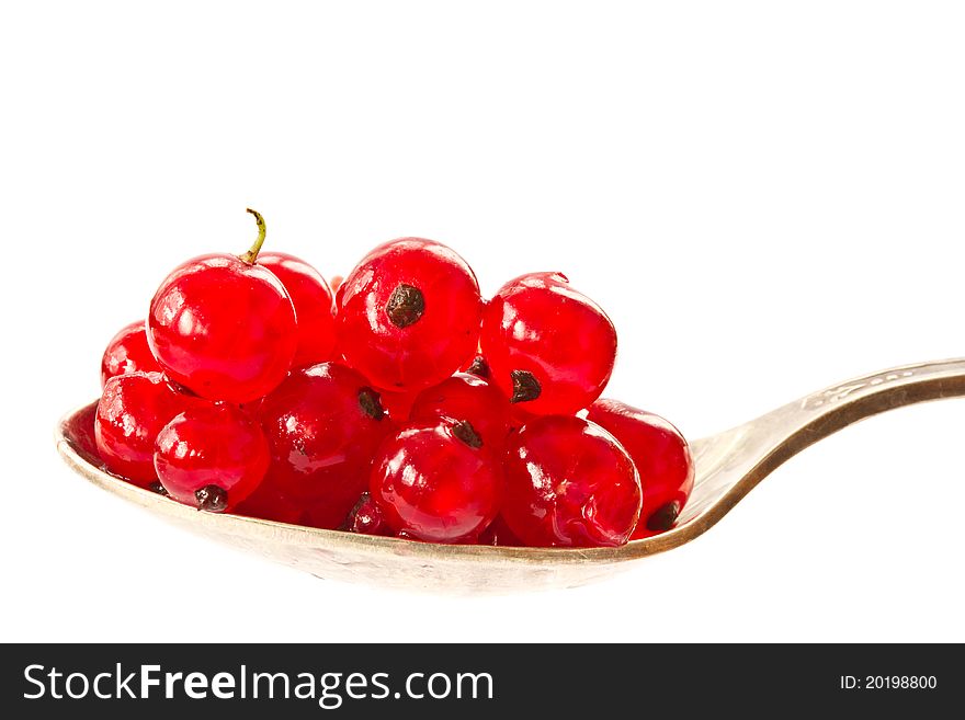 Ripe red currant berries on a white background. Ripe red currant berries on a white background