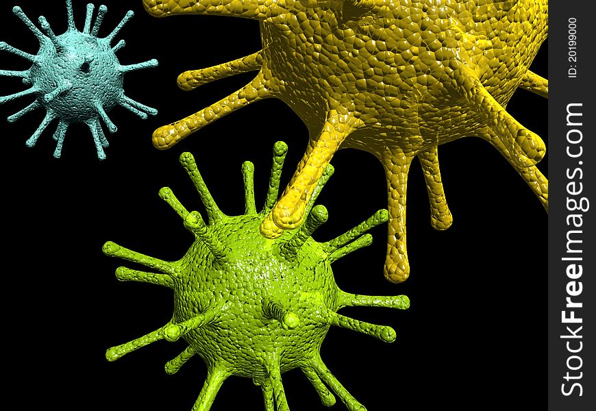 Illustration of VIRUS in 3d on black background