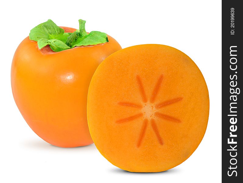 Orange ripe persimmon isolated over white background. Orange ripe persimmon isolated over white background