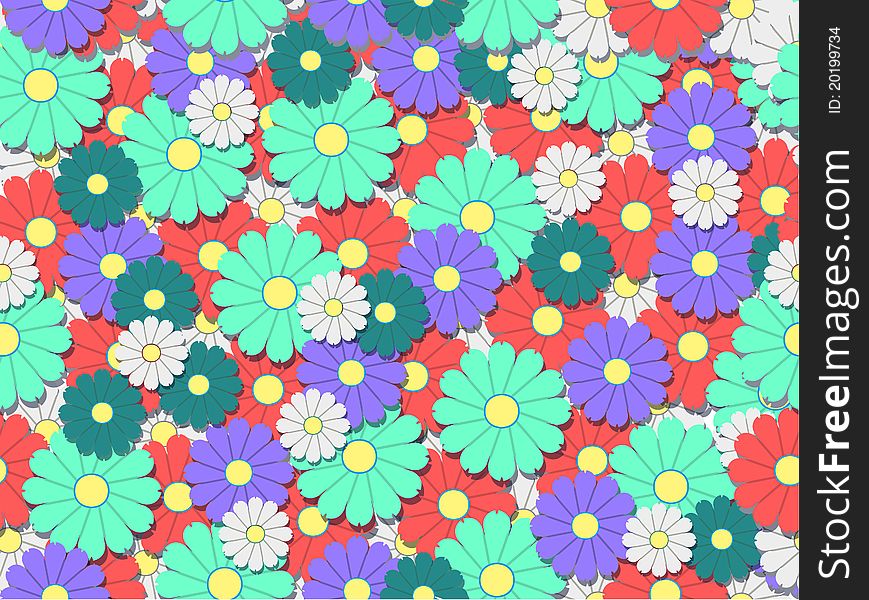 Colourfull flower background from repeated shapes that can be tiled. Colourfull flower background from repeated shapes that can be tiled