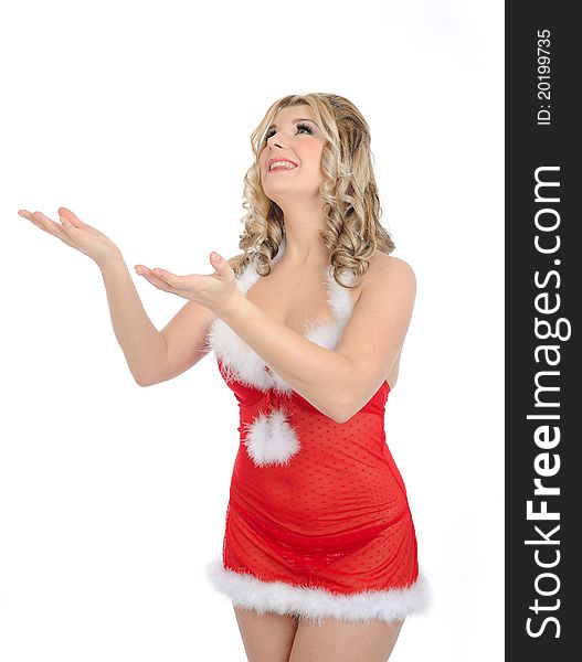 Pretty santa clause woman in red clothes