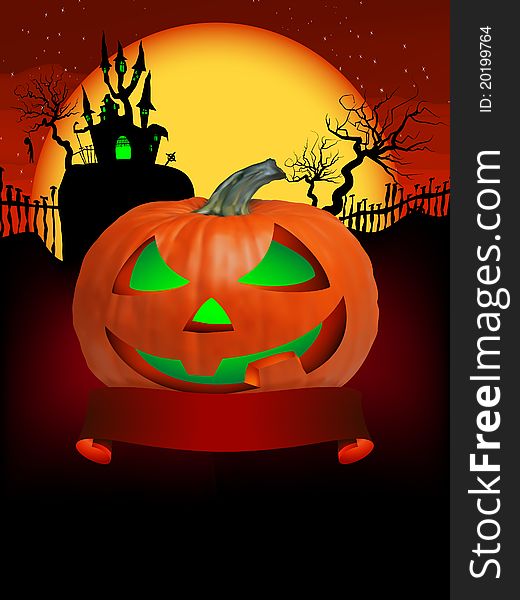 Pumpkin Halloween Card with hanged man, old house and moon. EPS 8 file included. Pumpkin Halloween Card with hanged man, old house and moon. EPS 8 file included
